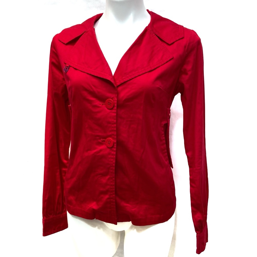 SKUNKFUNK RED BUTTON FRONT LAPEL COTTON BLAZER JACKET